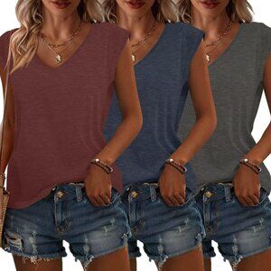 3 Pack Womens V Neck Cap Sleeve T Shirts Summer Fall Casual Workout Tops
